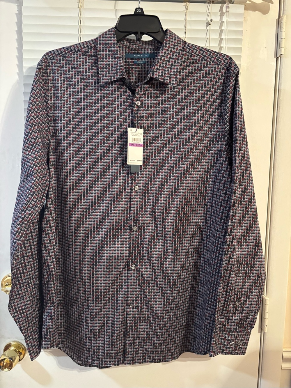 New Perry Ellis Men's Size 2XLT Stretch Wine Tasting Pattern Shirt- MSRP 89.50